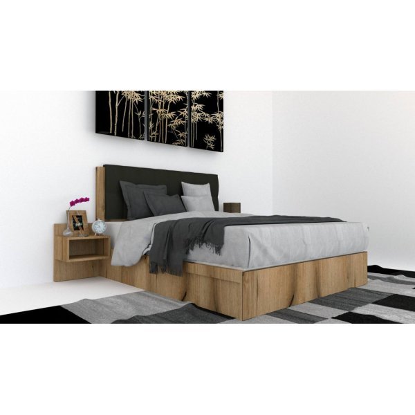 Pat Tapitat LEX 140 cu 2 noptiere, Decor K366 / Kronos 34