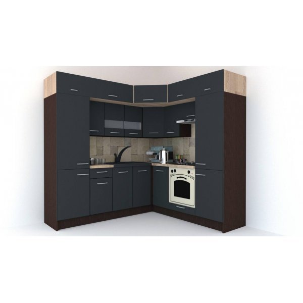 Bucatarie de Colt BIG GENA NEW ST. 210-230, Wenge / Decor 0164