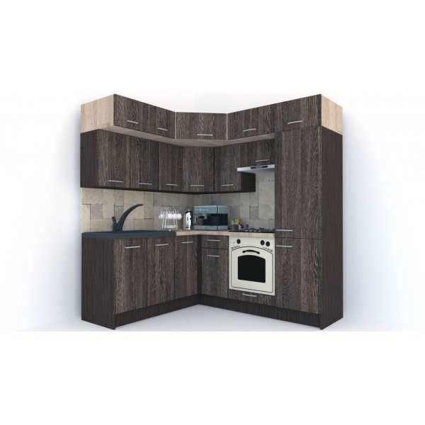 Bucatarie de Colt BIG GENA NEW DR. 180-210, Wenge / Decor 7648