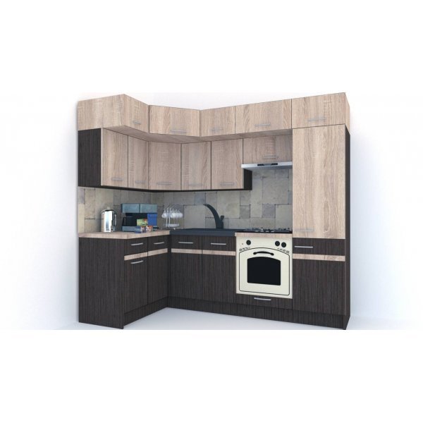Bucatarie de Colt BIG GENA NEW DR. 140-250, Wenge / Stejar Sonoma