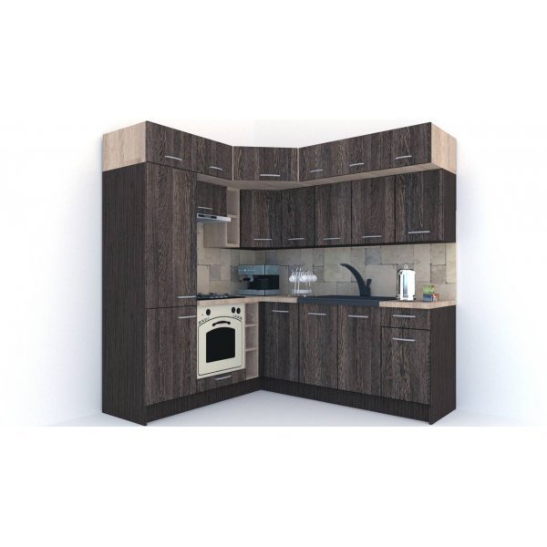 Bucatarie de Colt BIG GENA NEW DR. 190-220, Wenge / Decor 7648