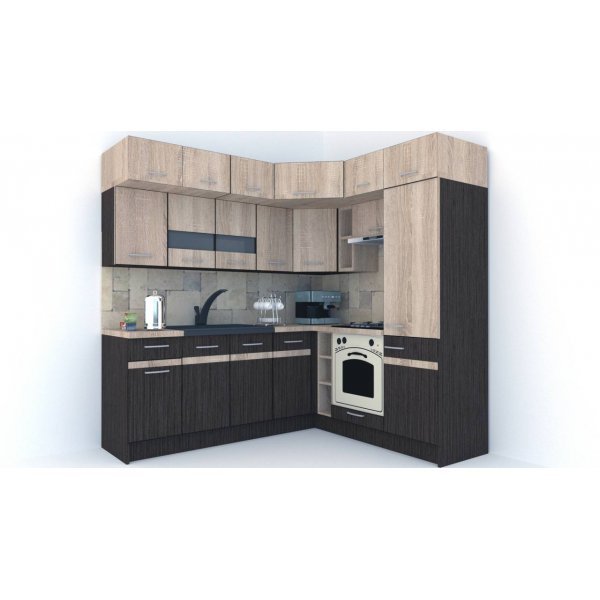 Bucatarie de Colt BIG GENA NEW ST. 190-220, Wenge / Stejar Sonoma A