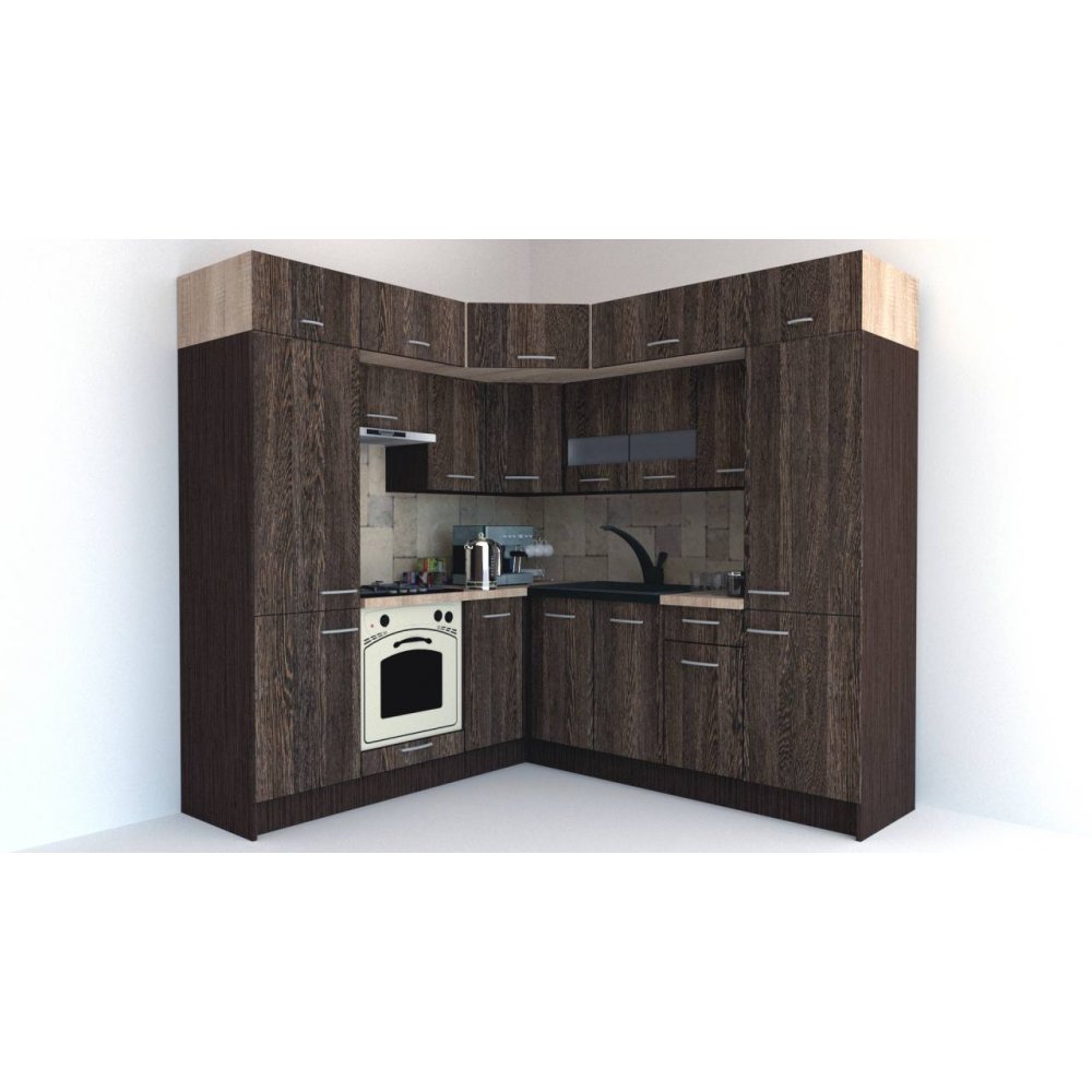 Bucatarie de Colt BIG GENA NEW DR. 210-230, Wenge / Decor 7648