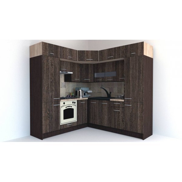 Bucatarie de Colt BIG GENA NEW DR. 210-230, Wenge / Decor 7648