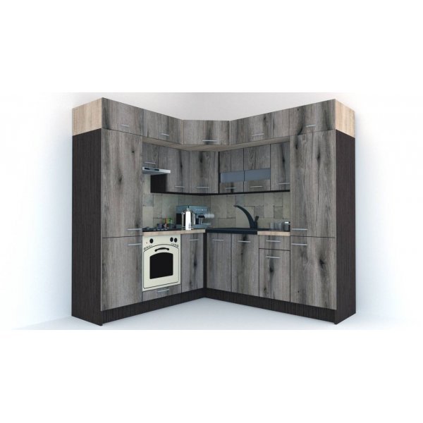Bucatarie de Colt BIG GENA NEW DR. 210-230, Wenge / Decor K366
