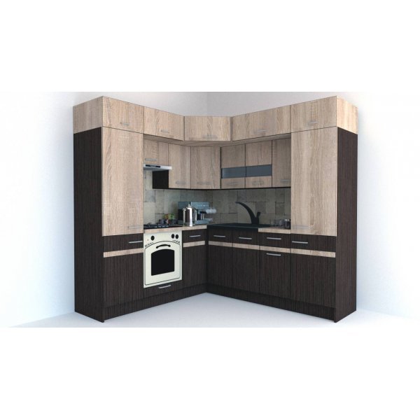 Bucatarie de Colt BIG GENA NEW DR. 210-230, Wenge / Stejar Sonoma
