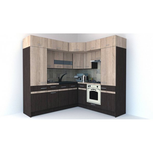 Bucatarie de Colt BIG GENA NEW ST. 210-230, Wenge / Stejar Sonoma