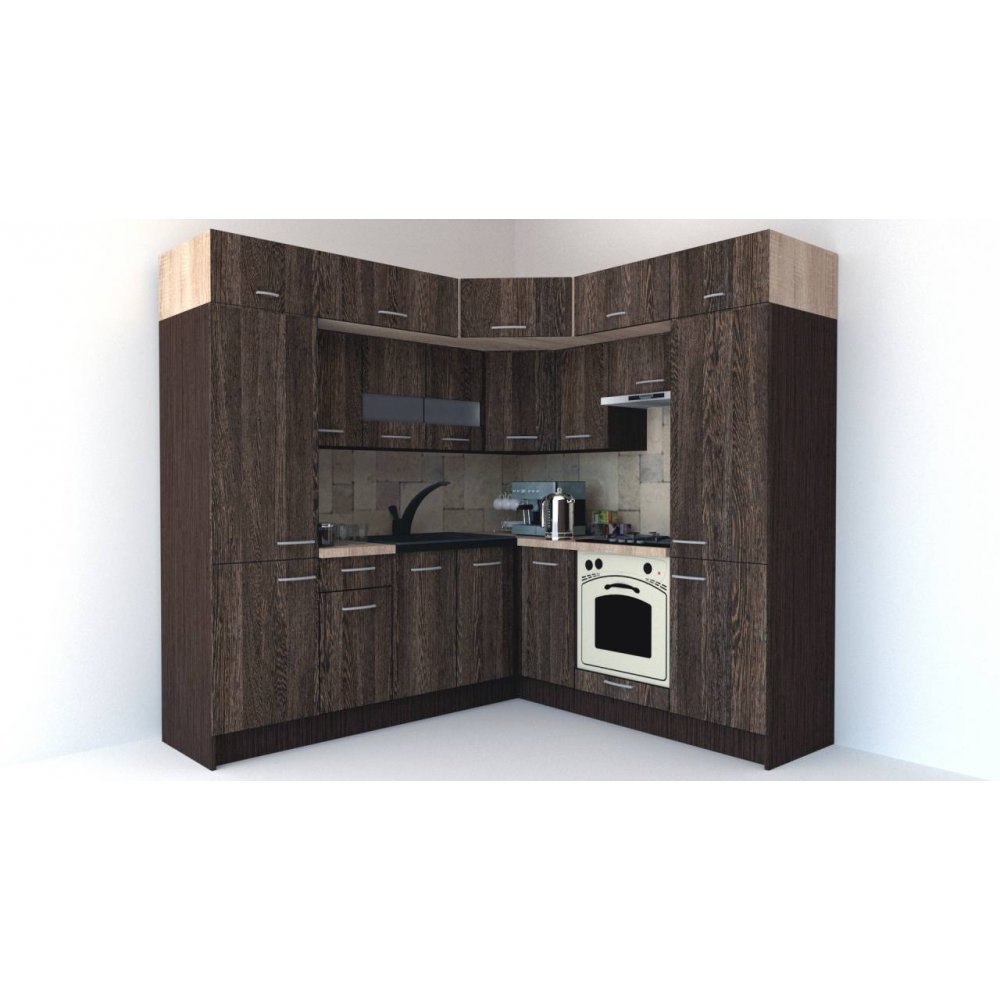Bucatarie de Colt BIG GENA NEW ST. 210-230, Wenge / Decor 7648