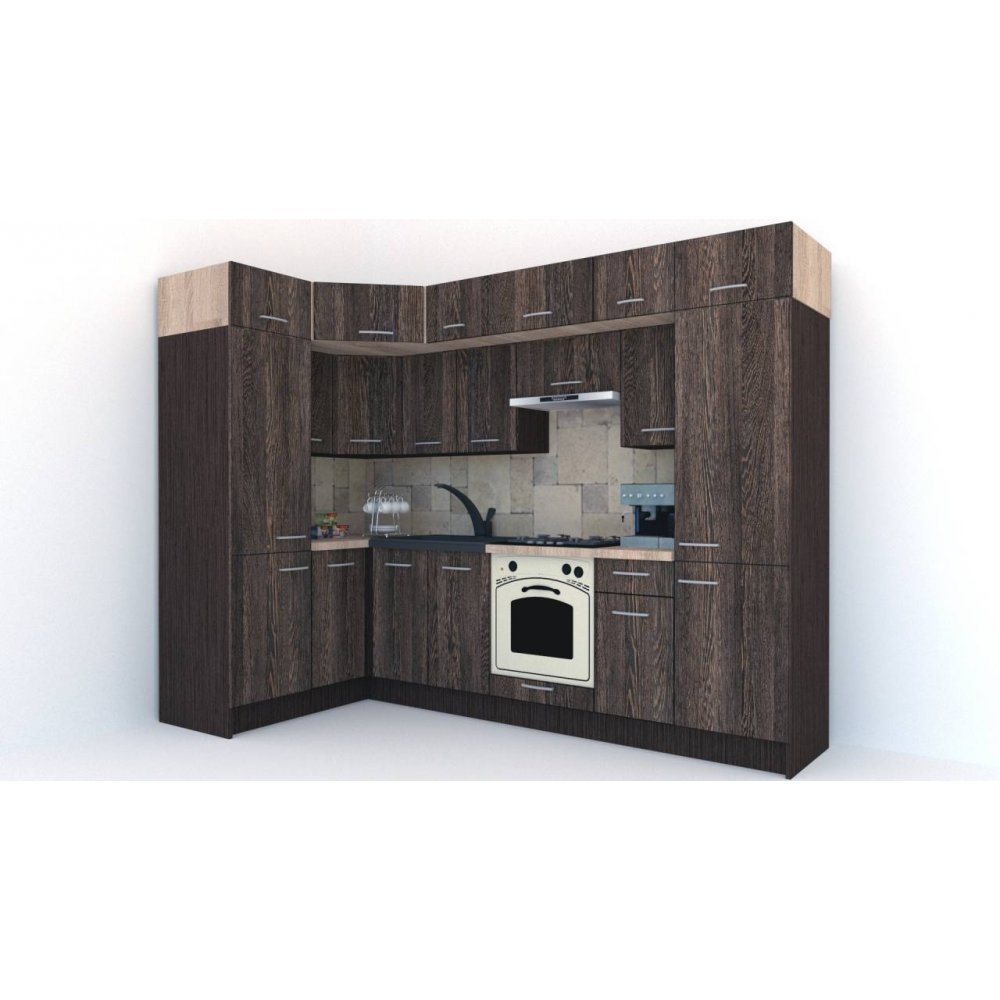 Bucatarie de Colt BIG GENA NEW DR. 150-290, Wenge / Decor 7648