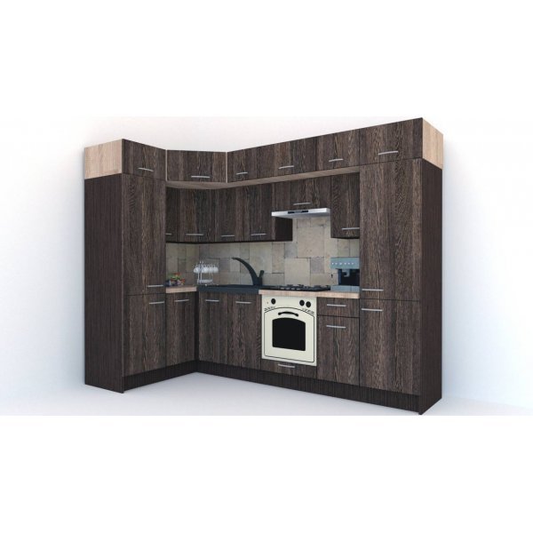 Bucatarie de Colt BIG GENA NEW DR. 150-290, Wenge / Decor 7648