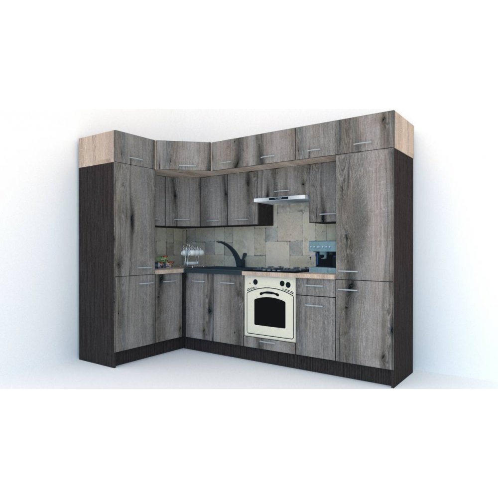 Bucatarie de Colt BIG GENA NEW DR. 150-290, Wenge / Decor K366