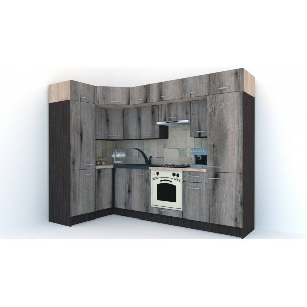 Bucatarie de Colt BIG GENA NEW DR. 150-290, Wenge / Decor K366