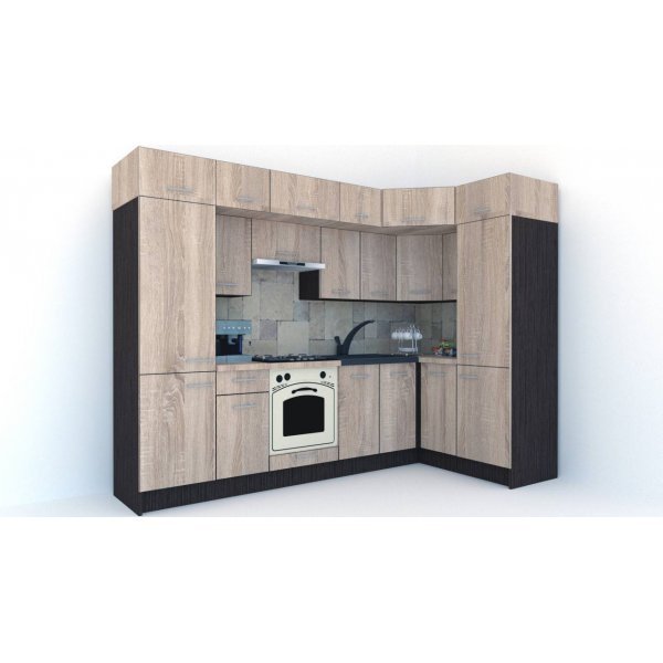 Bucatarie de Colt BIG GENA NEW ST. 150-290, Wenge / Decor 3025