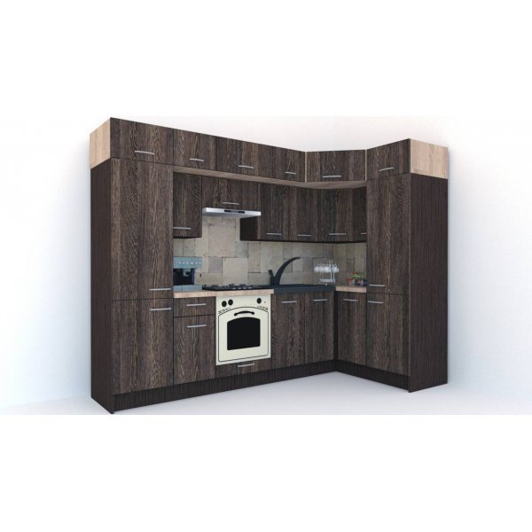 Bucatarie de Colt BIG GENA NEW ST. 150-290, Wenge / Decor 7648