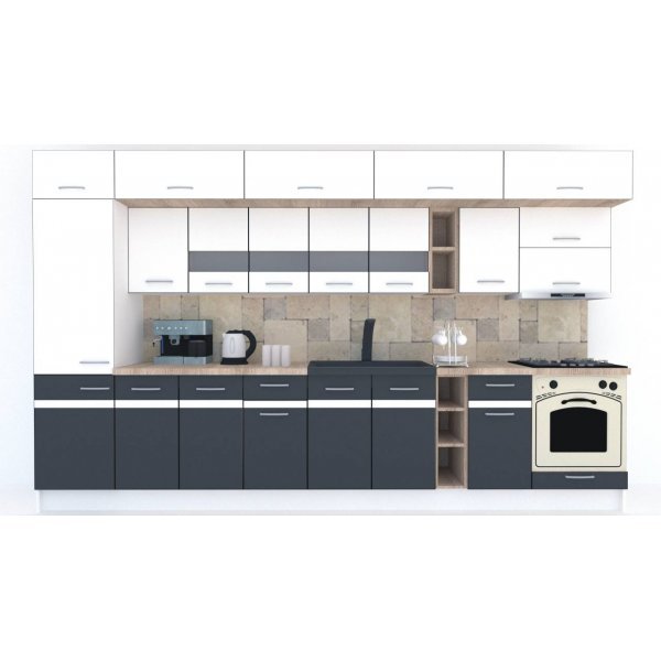 Bucatarie BIGMAR 370 B Alb / Decor Gri