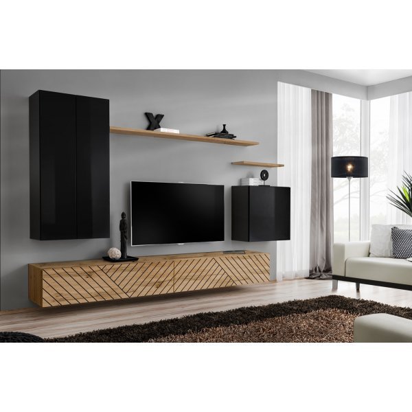 Living SWITCH LAMEL 2 SWTL SW 2 Genarom AM Negru Lucios / Stejar Wotan Lamel