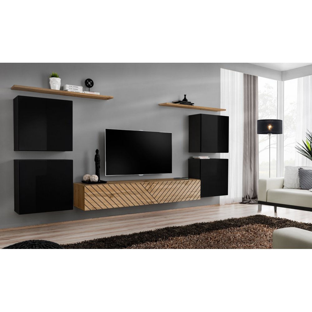 Living SWITCH LAMEL 4 SWTL SW 4 Genarom AM Negru Lucios / Stejar Wotan Lamel