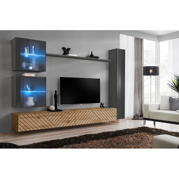 Living SWITCH LAMEL 18 GWTL SW 18 Genarom AM Negru Lucios / Stejar Wotan Lamel