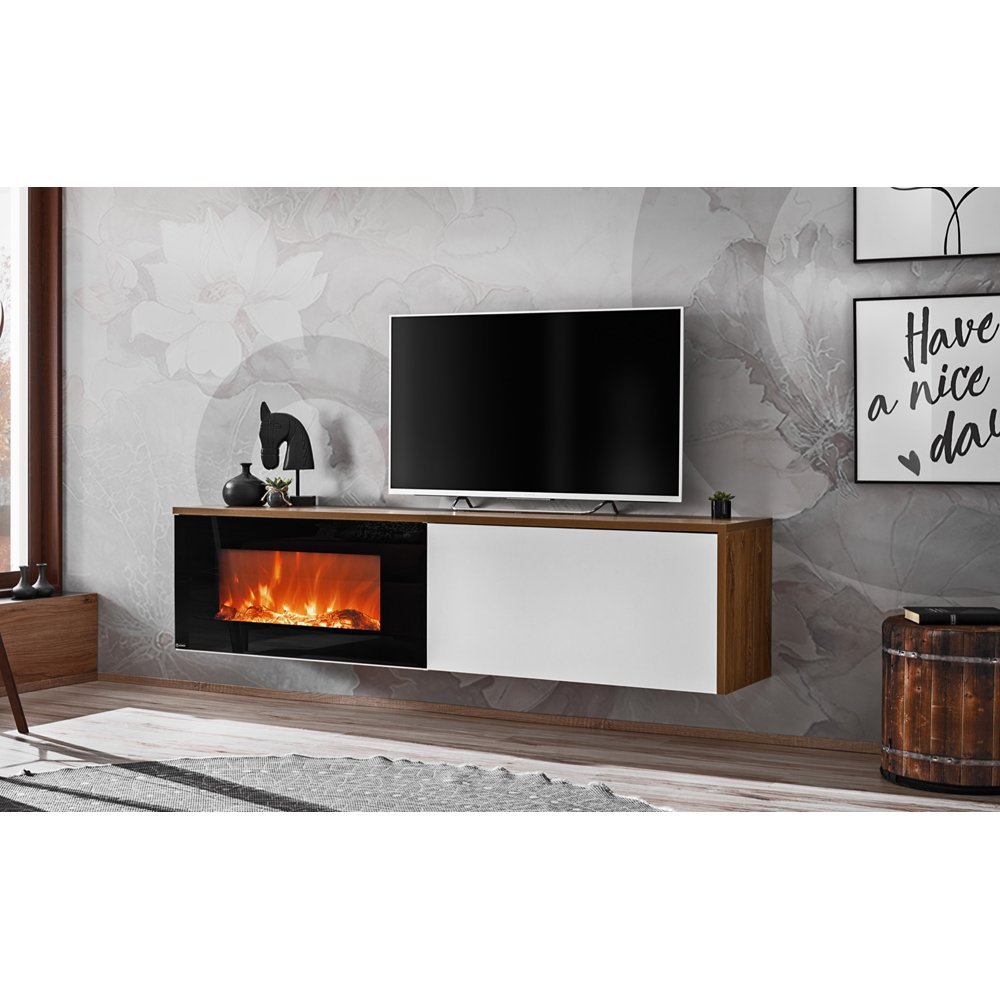 Comoda TV DALLAS E RSW DLE 32 Genarom AM Alb / Stejar Sterling