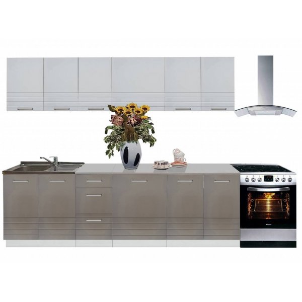 Bucatarie PAULA GRI 260, cu Blat Termorezistent, 260 x 60 cm